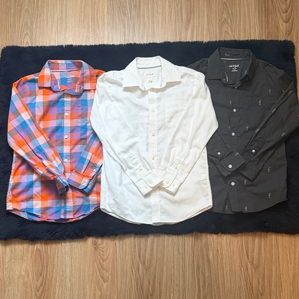 Cat & Jack Kids' Plaid, White, and Grey Button Down Shirts